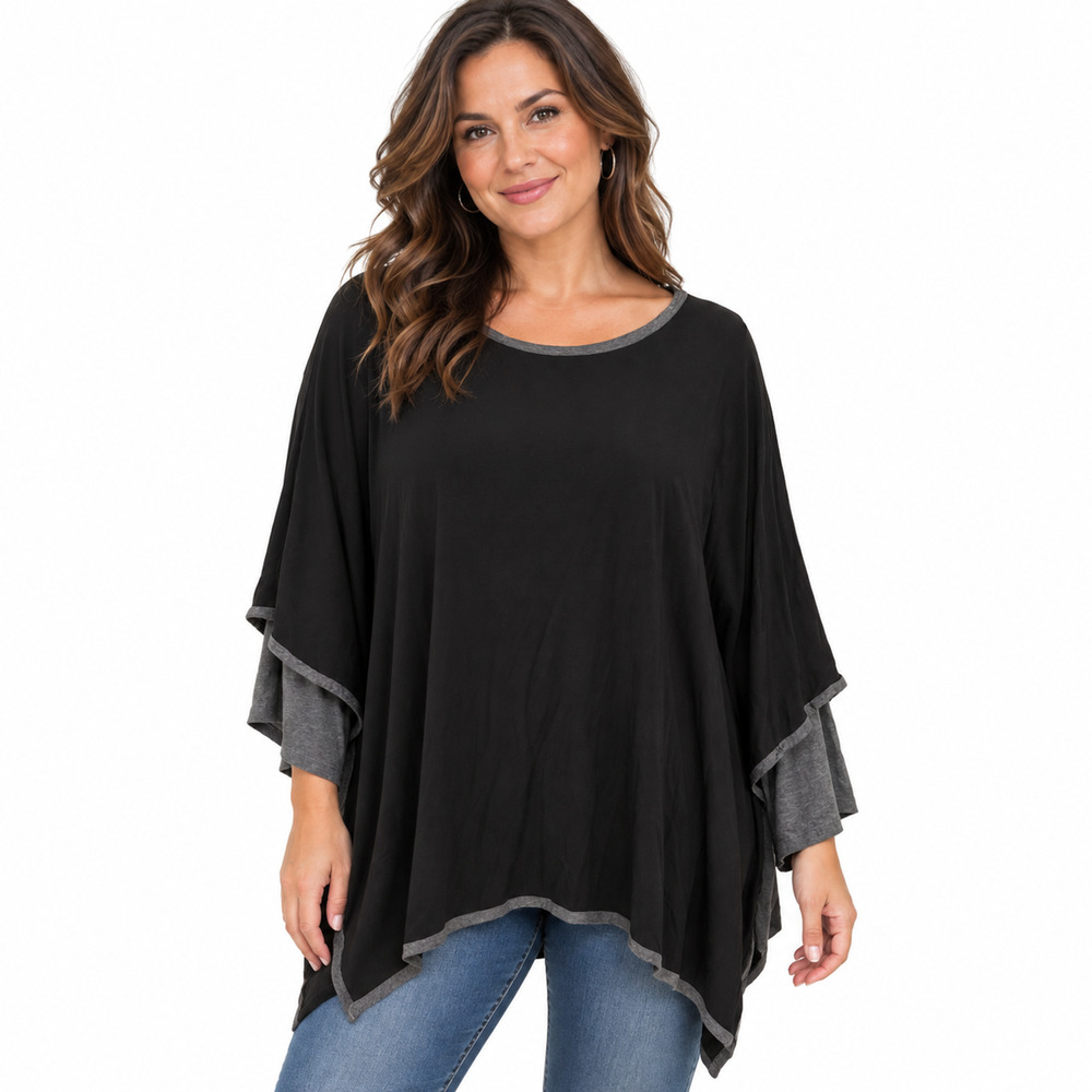 Saks Fifth Avenue Knit Black & Gray Lagenlook One Piece Long Sleeve Top sz L